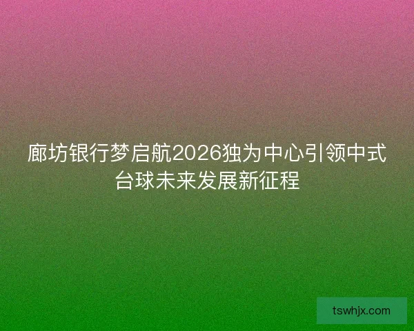 廊坊银行梦启航2026独为中心引领中式台球未来发展新征程