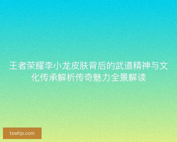 王者荣耀李小龙皮肤背后的武道精神与文化传承解析传奇魅力全景解读